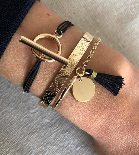 Egyptian Design Gold Ingrain Black Tassel 3 Piece Set