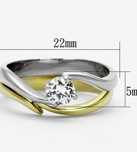 TK1092 - Two-Tone IP Gold (Ion Plating) Stainless Steel Ring with AAA