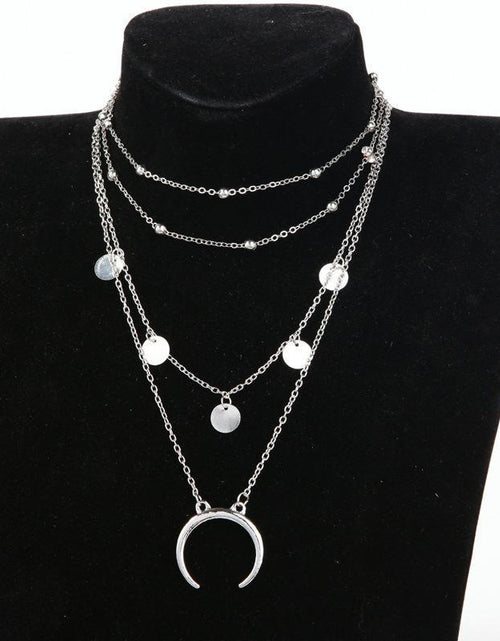 Load image into Gallery viewer, Crescent Horn Moon Layered Necklace
