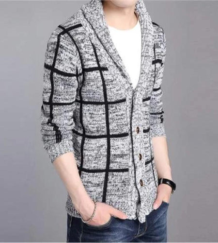 Mens Shawl Collar Gray Cardigan